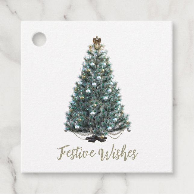 Festliche Grüße. Weihnachtsbaum-Design Geschenkanhänger (Vorderseite)