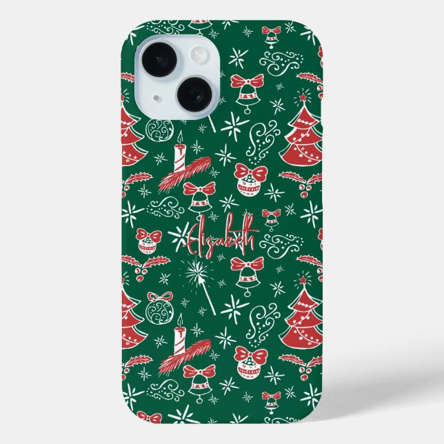 Festliche handgezeichnete Doodles mit individuelle Case-Mate iPhone Hülle (Rückseite)