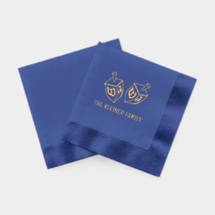 Festliche Hanukkah-Dreidels-Familienname Servietten Mit Folie