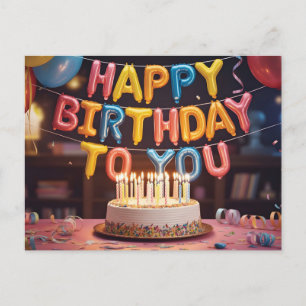 Festliche "Happy Birthday"-Feier mit Kuchen Postkarte