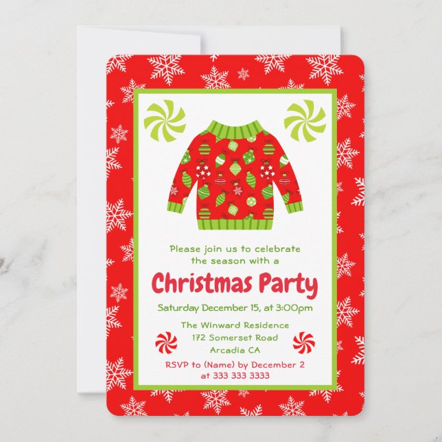 Festliche hässliche Weihnachtspullover-Party Einladung (Vorderseite)