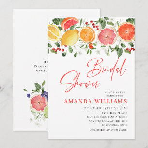 Festliche Helle Florale Zitrus-Scheibe-Bridal-Brun Einladung