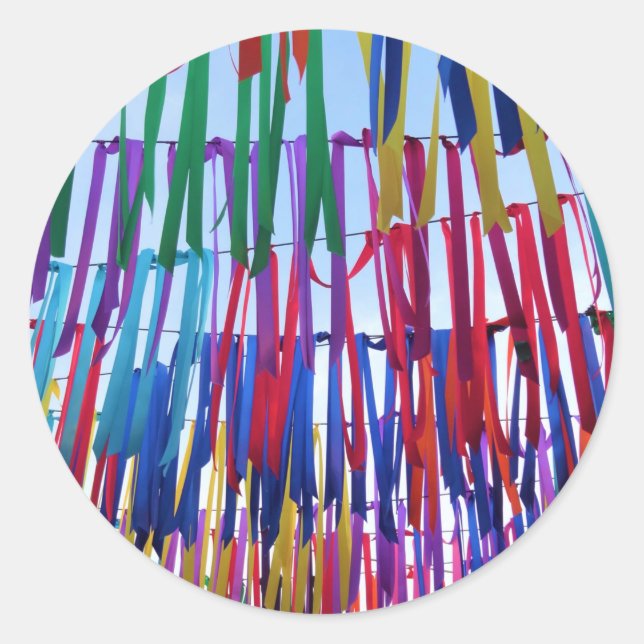 Festliche, helle, knallfarbene Ribbons-Aufkleber Runder Aufkleber (Vorderseite)