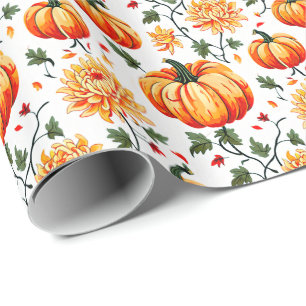 Festliche Herbstkürbisse und Chrysanthemen Geschenkpapier
