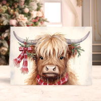Festliche Highland-Kuh mit karierter Schärpe