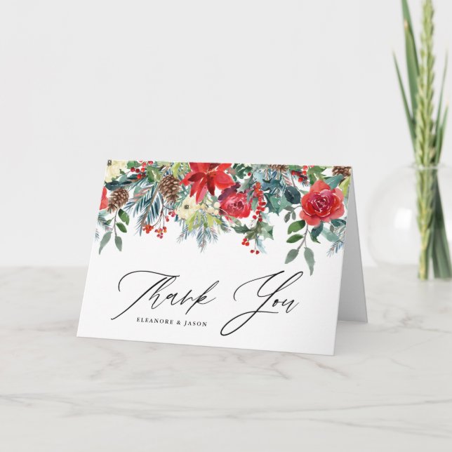 Festliche Hochzeit der Wasserfarben im Blumengarte Dankeskarte (Vorderseite)