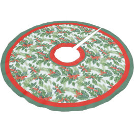 Festliche Holly-Grüntöne, Pine Boughs und Red Berr Polyester Weihnachtsbaumdecke
