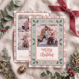 Festliche Holly-Streifen Familienweihnachten Feiertagskarte