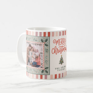 Festliche Holly-Streifen Familienweihnachten Kaffeetasse