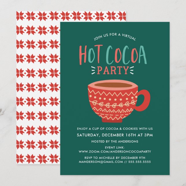 Festliche Hot Cocoa Virtual Holiday Party Einladung (Vorne/Hinten)