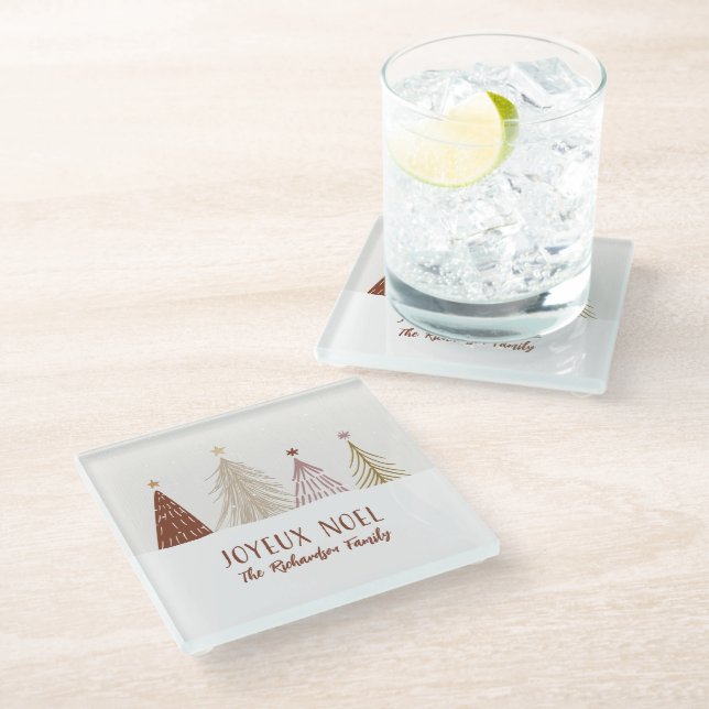 Festliche Joyeux Weihnachten Weihnachtsfeiertage F Glasuntersetzer (Schrägansicht)