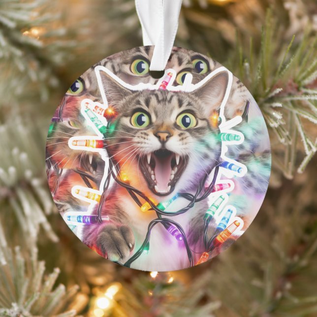 Festliche Katze mit Weihnachtsbeleuchtung Ornament (Baum)