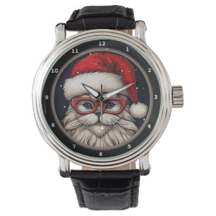 Festliche Katze mit Weihnachtsmannmütze Armbanduhr