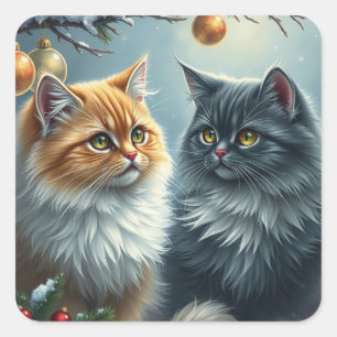 Festliche Katzenaufkleber Quadratischer Aufkleber