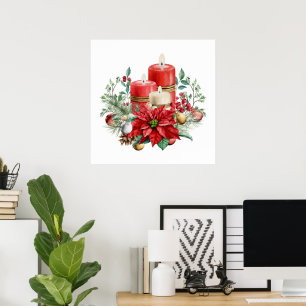 Festliche Kerzen und Poinsettia Bouquet Weihnachte Poster