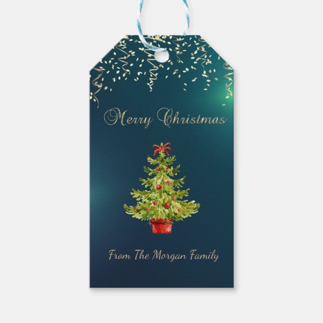 Festliche Konfetti, Weihnachtsbaum, Grün Geschenkanhänger (Vorderseite)