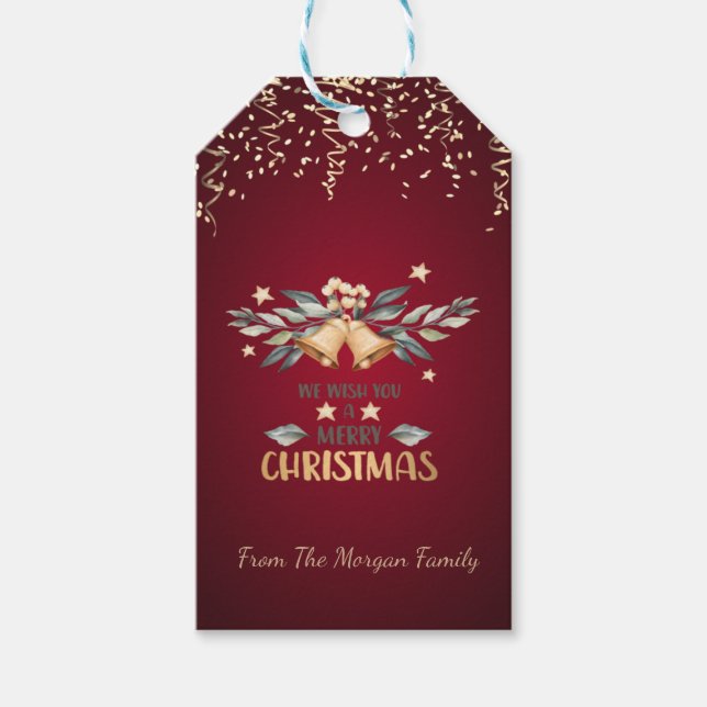 Festliche Konfetti, Weihnachtsglocken, Rot Geschenkanhänger (Vorderseite)