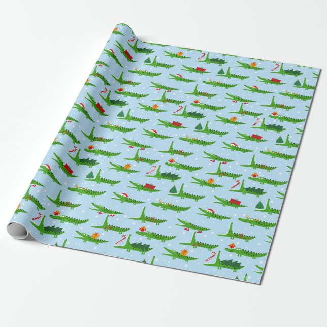 Festliche Krokodile in Weihnachtskostümmuster Geschenkpapier (Ungerollt)