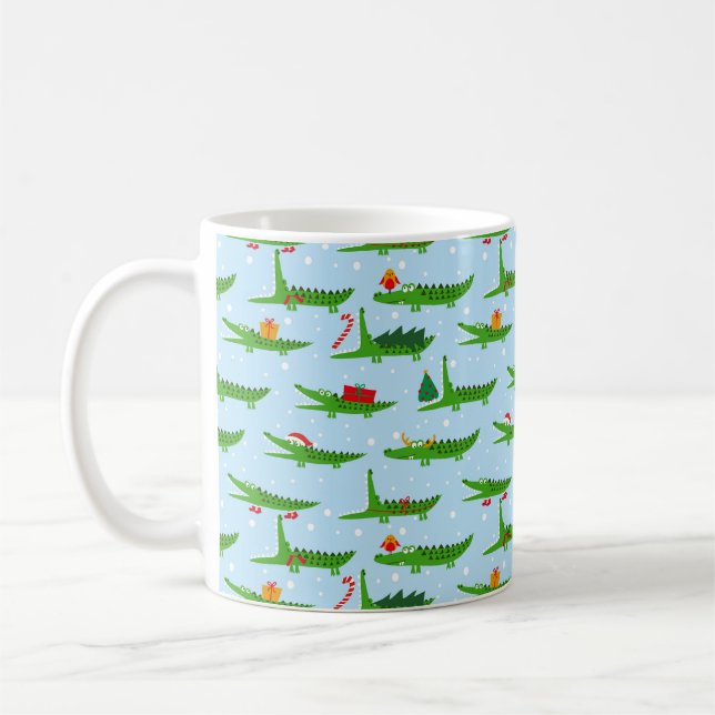 Festliche Krokodile in Weihnachtskostümmuster Kaffeetasse (Links)