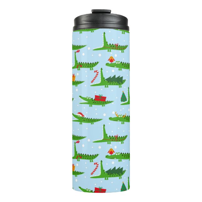 Festliche Krokodile in Weihnachtskostümmuster Thermosbecher (Vorderseite)