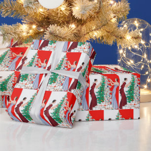 Festliche Kunst Deko Retro Vintage Weihnachtsfraue Geschenkpapier