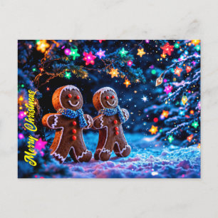 Festliche Lebkuchenmänner Schneefanke Postkarte