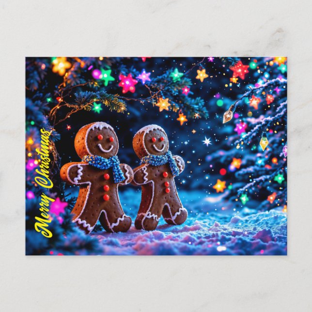 Festliche Lebkuchenmänner Schneefanke Postkarte (Vorderseite)