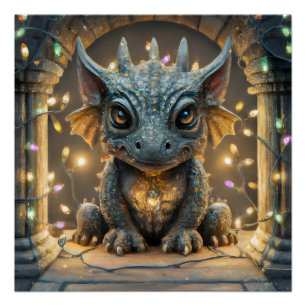 Festliche Lichter Chibi Gargoyle Dragon Poster