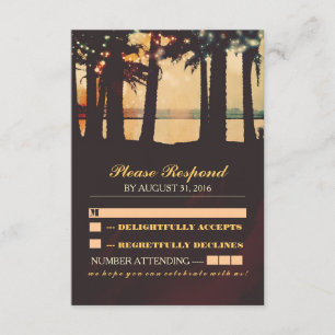 Festliche Lichter Palmen Beach Hochzeit UAWG RSVP Karte