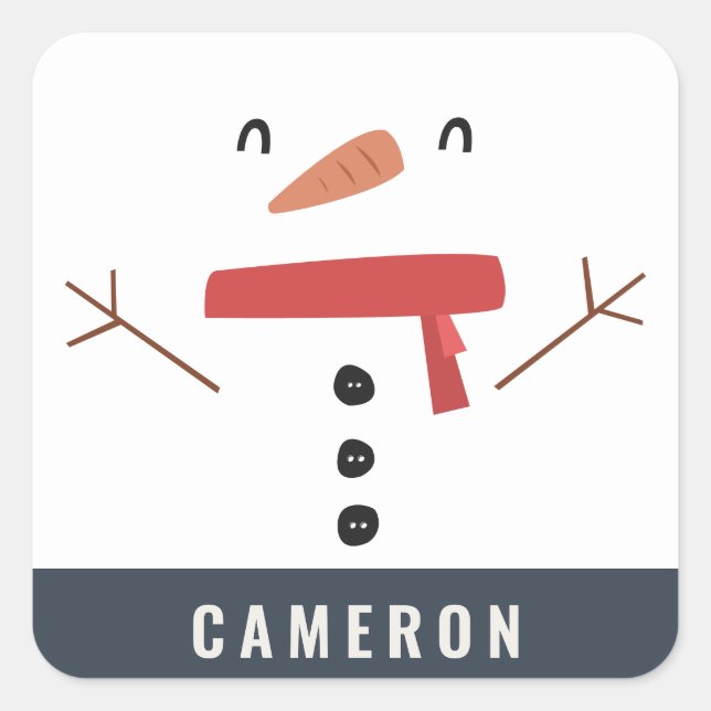festliche lustige niedliche Schneemann personalisi Quadratischer Aufkleber (Vorderseite)