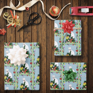 Festliche lustige Weihnachtsbaum lustige weiße Kat Geschenkpapier Set