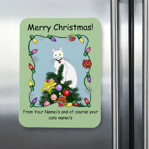 Festliche lustige Weihnachtsbaum lustige weiße Kat Magnet
