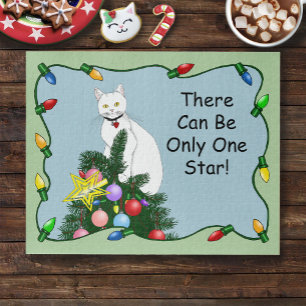 Festliche lustige Weihnachtsbaum lustige weiße Kat Puzzle