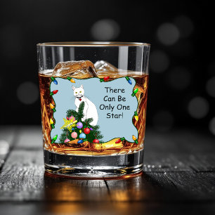 Festliche lustige Weihnachtsbaum lustige weiße Kat Whiskyglas