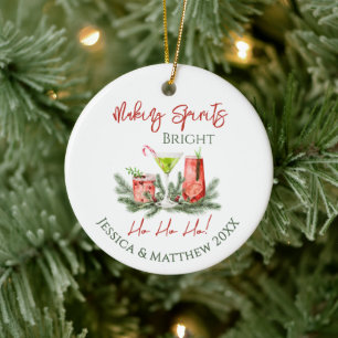 Festliche 'Making Spirits Bright' Weihnachtscockta Keramik Ornament