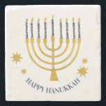Festliche Menorah Candles Happy Hanukkah Steinuntersetzer<br><div class="desc">Imitate Goldfolie menorah Kerzen für Ihre Hanukka Feier. Whimsical menorah Illustration mit weißen Sternen bedeckte Himmelskerzen auf einem Imitat Gold menorah Kerzenständer. Menorah Sterne Hanukkah illustrierte Design Geschenke und Papierprodukte.</div>