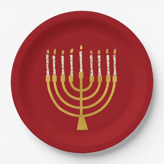 Festliche Menorah Hanukkah Celestial Candle Ruby R Pappteller (Vorderseite)