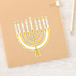 Festliche Menorah Hanukkah Celestial Candles Elega Aufkleber<br><div class="desc">Imitate Goldfolie menorah Kerzen für Ihre Hanukka Feier. Whimsical menorah Illustration mit weißen Sternen bedeckte Himmelskerzen auf einem Imitat Gold menorah Kerzenständer. Menorah elegante Sterne Hanukkah illustrierte Design Geschenke und Papierprodukte.</div>