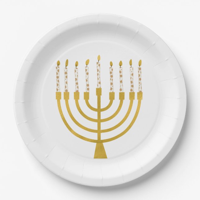 Festliche Menorah Hanukkah Celestial Candles Elega Pappteller (Vorderseite)