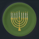 Festliche Menorah Hanukkah Celestial Candles Green Pappteller<br><div class="desc">Imitate Goldfolie menorah Kerzen für Ihre Hanukka Feier. Whimsical menorah Illustration mit weißen Sternen bedeckte Himmelskerzen auf einem Imitat Gold menorah Kerzenständer. Menorah elegante Sterne Hanukkah illustrierte Design Geschenke und Papierprodukte.</div>