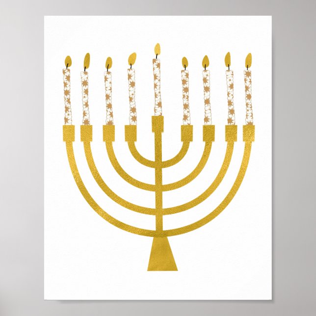 Festliche Menorah Hanukkah Celestial Kerzen Zeichn Poster (Vorne)