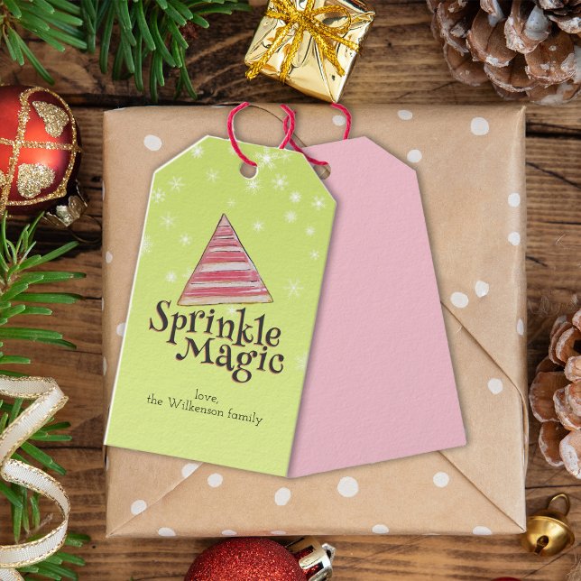 Festliche Minimal Weihnachtself Hat rosa rote Stre Geschenkanhänger (Von Creator hochgeladen)