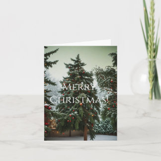 Festliche mit Girlanden geschmückte Tannen  Feiertagskarte