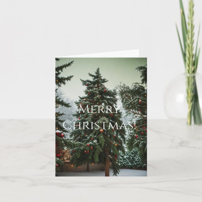 Festliche mit Girlanden geschmückte Tannen  Feiertagskarte (Vorderseite)
