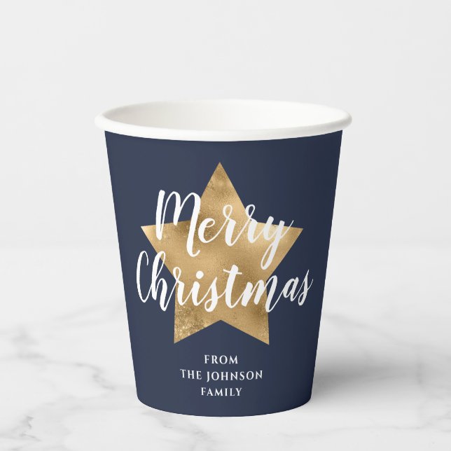 Festliche Navy Blue Frohe Weihnachten Pappbecher (Vorderseite)