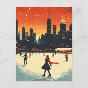 Festliche New Yorker Ice Skaten Rink zu Weihnachte Postkarte