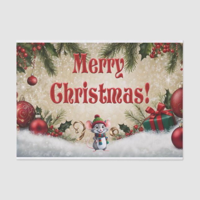 Festliche Ornamente, Holly & Geschenke Frohe Weihn Seidenpapier (Vorderseite)