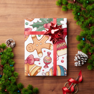 Festliche Ornamente und Lebkuchen Weihnachten Geschenkpapier