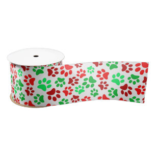 Festliche Paw Prints Pet Lovers Red Green Weihnach Satinband