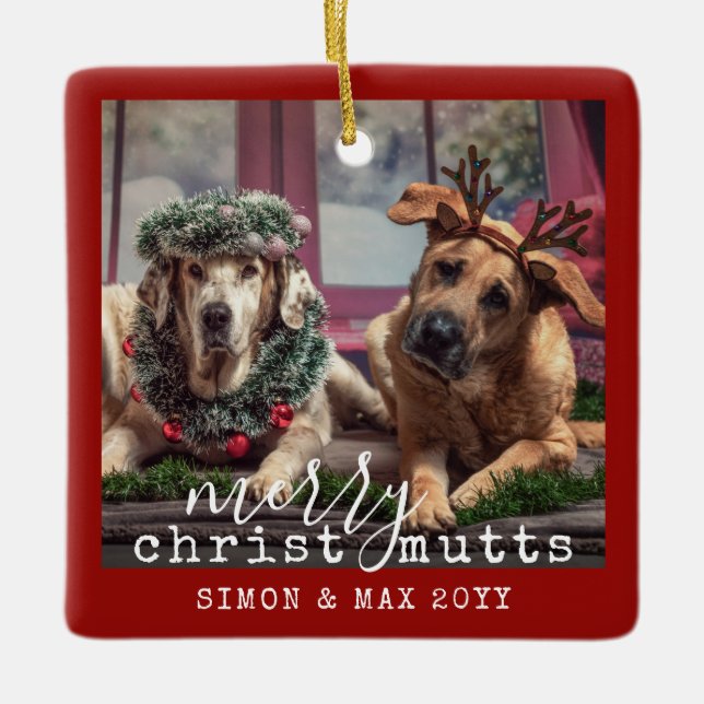 Festliche Personalisierte Hunde Foto ChristMUTTS Keramikornament (Vorderseite)